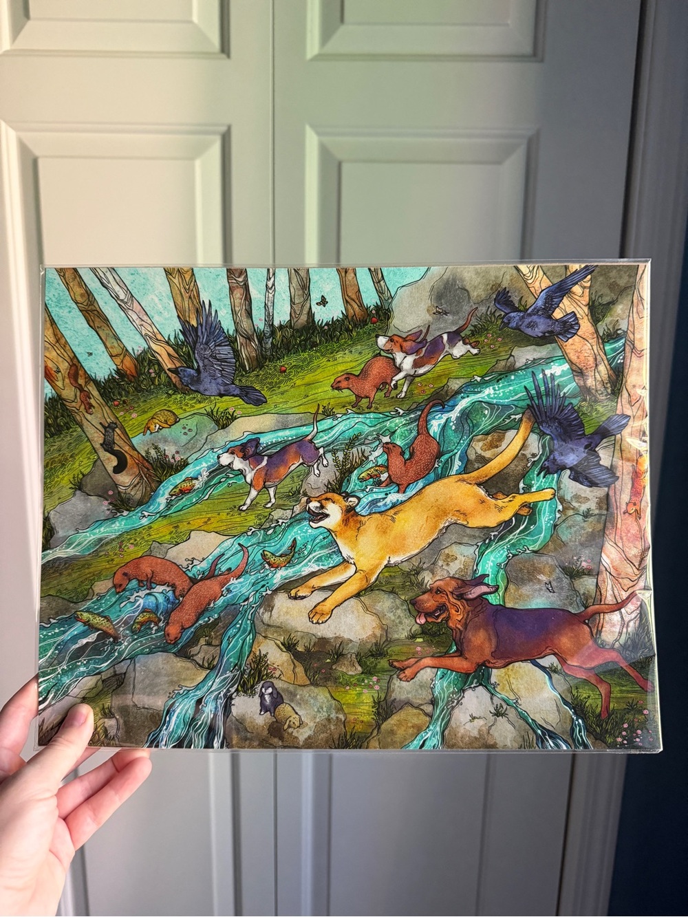 Colorful Dog & Nature Art Print - Multi-Color